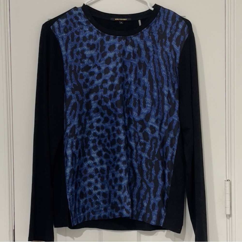 Kobi Halperin Blue & Black Animal Print Long Sleeve Top – Size Small